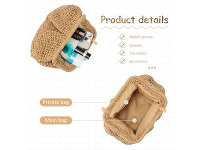 Große Strohtasche Kirschtasche Mädchen Strandtasche Griff Hawaii Hohl Damen Buchstabe