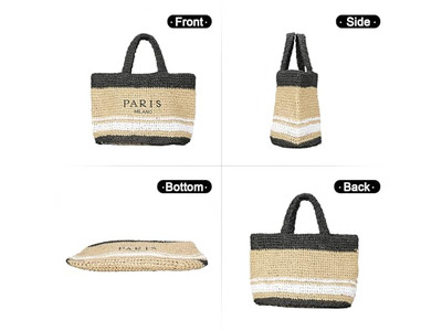 Halbkreis-Strohtasche Maßgefertigte Stickerei-Taschen Französischer Boho Kinder Streifen