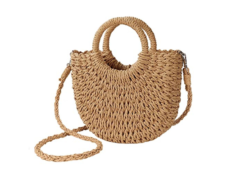 Nischen-Strohtasche Palm Taschen Papier Perle Telefon Einfach Ratan Runde Form Muschel Klein