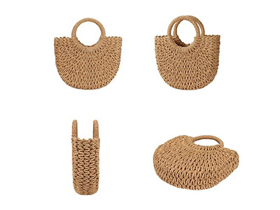 Nischen-Strohtasche Palm Taschen Papier Perle Telefon Einfach Ratan Runde Form Muschel Klein