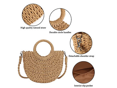 Nischen-Strohtasche Palm Taschen Papier Perle Telefon Einfach Ratan Runde Form Muschel Klein
