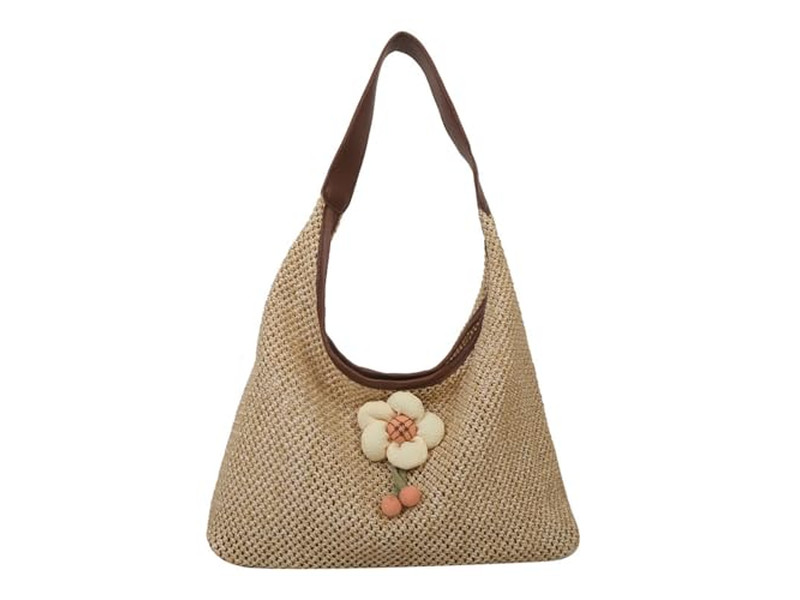 Raffia Strohhandtaschen Sommer Tasche mit Reißverschluss Weiche Strand-Tragetasche