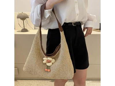 Raffia Strohhandtaschen Sommer Tasche mit Reißverschluss Weiche Strand-Tragetasche