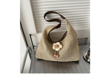 Raffia Strohhandtaschen Sommer Tasche mit Reißverschluss Weiche Strand-Tragetasche