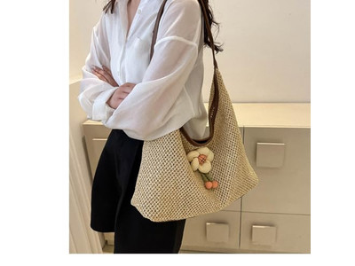 Raffia Strohhandtaschen Sommer Tasche mit Reißverschluss Weiche Strand-Tragetasche