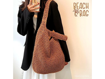 Schulter Strohhandtasche Rucksack Tasche und Perlen Strand