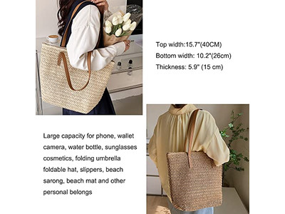 Einfache Strohtasche Trendy Weizenstroh Mädchen Handtasche Tragetasche Gefüttert Kinder Blumen Farbig
