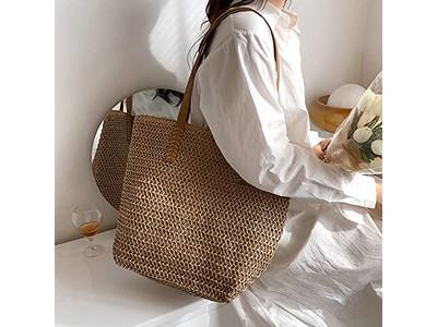 Einfache Strohtasche Trendy Weizenstroh Mädchen Handtasche Tragetasche Gefüttert Kinder Blumen Farbig