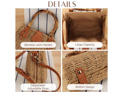 Strohtasche Palm Beach Papier Tragetasche Rund Boho Meer Taschen