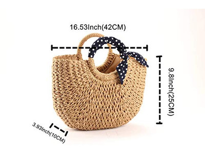Strohtasche mit Leder Taschen Urlaub Strand Clutch Handtaschen
