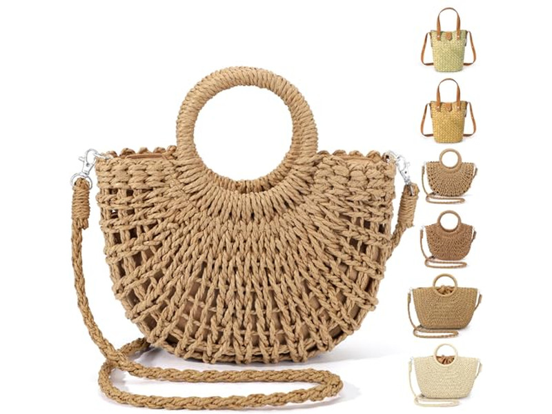 Strohtasche Kappe Handwerkstaschen Formelle Tasche Schulter Quaste Tragetasche Reise Korb
