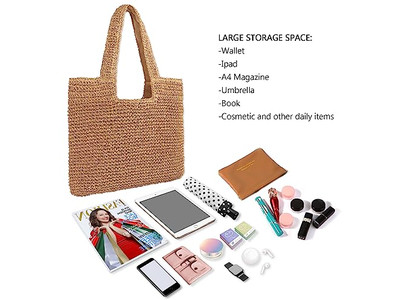 Strohgewebte Handtasche Tragetasche Damen Fransen Clutch