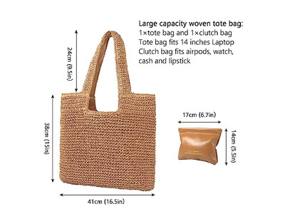 Strohgewebte Handtasche Tragetasche Damen Fransen Clutch