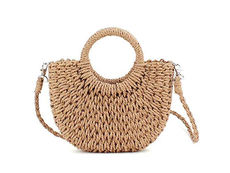 Strohgewebte Tragetasche Geldbörse Damen Holz Gelb Braun Taschen Lässig Floral Kaffee