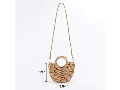 Strohgewebte Tragetasche Geldbörse Damen Holz Gelb Braun Taschen Lässig Floral Kaffee
