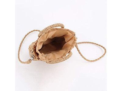 Strohgewebte Tragetasche Geldbörse Damen Holz Gelb Braun Taschen Lässig Floral Kaffee