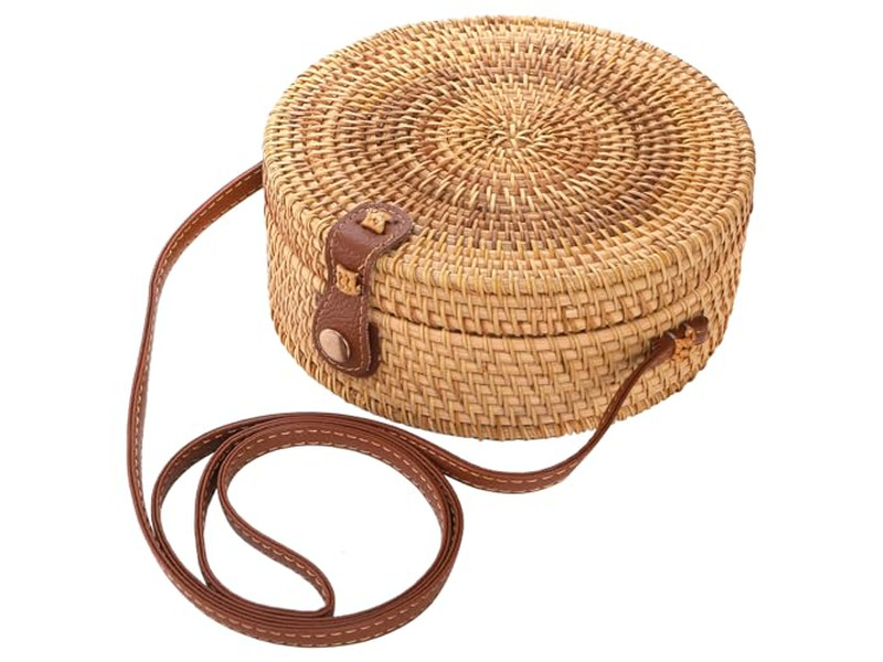 Gewebte Papierstrohtasche Schwarze Runde Taschen aus Natürlichem Bali-Rattan Individuelles Logo