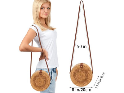 Gewebte Papierstrohtasche Schwarze Runde Taschen aus Natürlichem Bali-Rattan Individuelles Logo